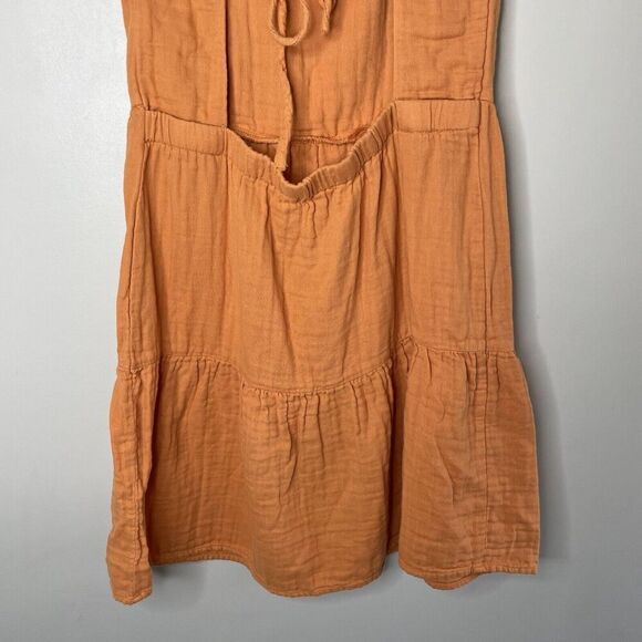 LOUNA Mini Dress Womens Medium Orange Tiered Shift Strappy Open Back Cotton - Picture 10 of 13